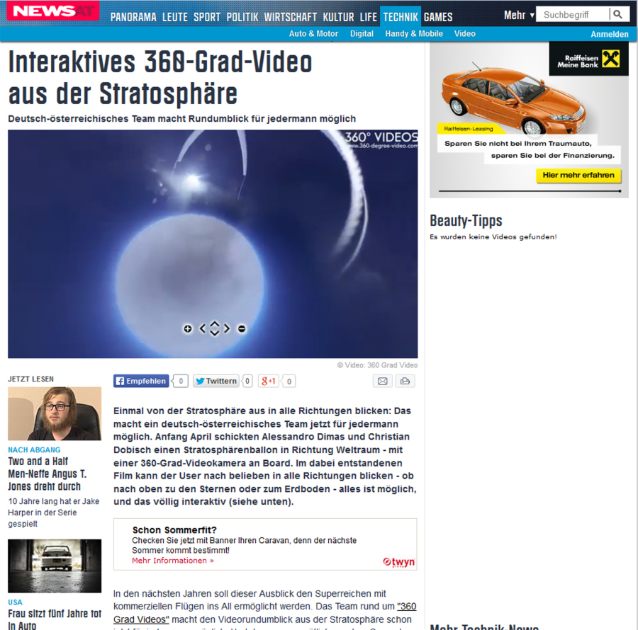 interaktives 360 Grad Video Stratosphäre | news.at